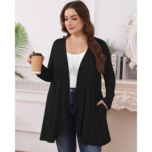 Plus Size Women's Long Sleeve Lightweight Cardigan with Pockets Casual Wear - Picture 2 of 5